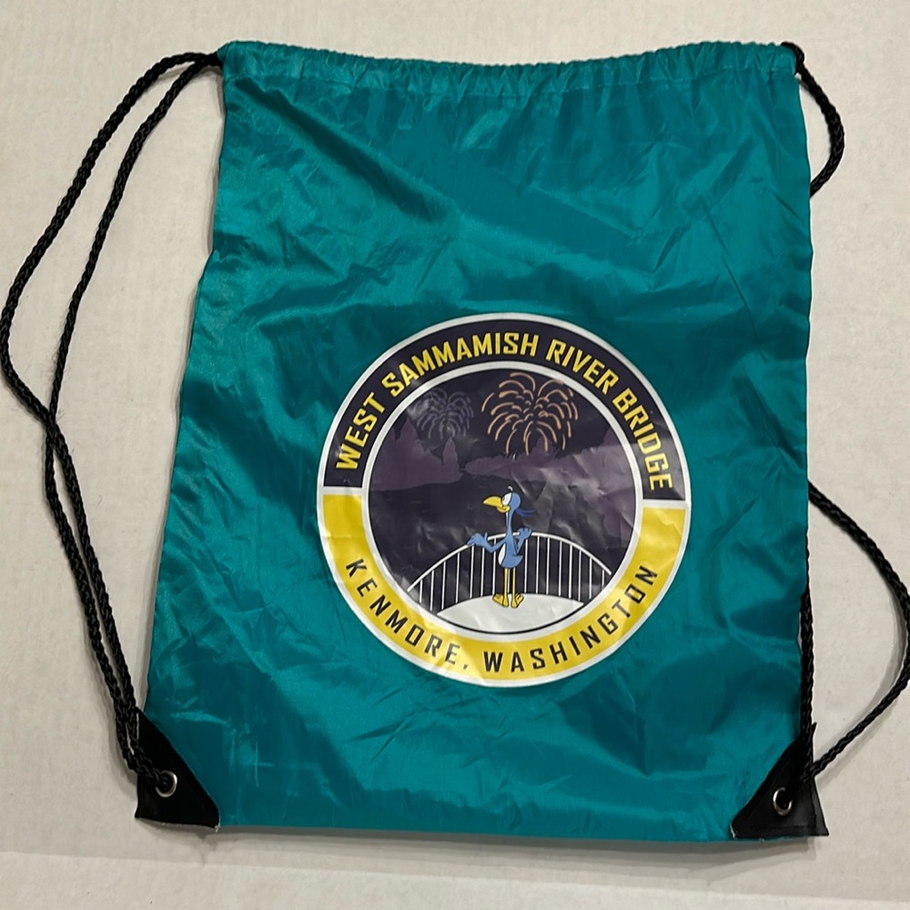 West Sammamish River Bridge Drawstring Nylon Bag Kenmore Washington 17 x 13 1/2